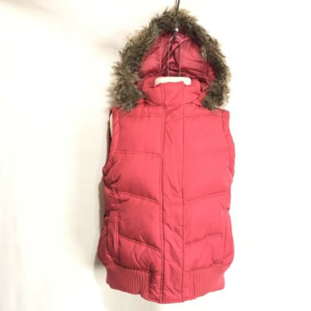 GAP Puffer Vest Hoodie Faux Fur Trim Zip Snap